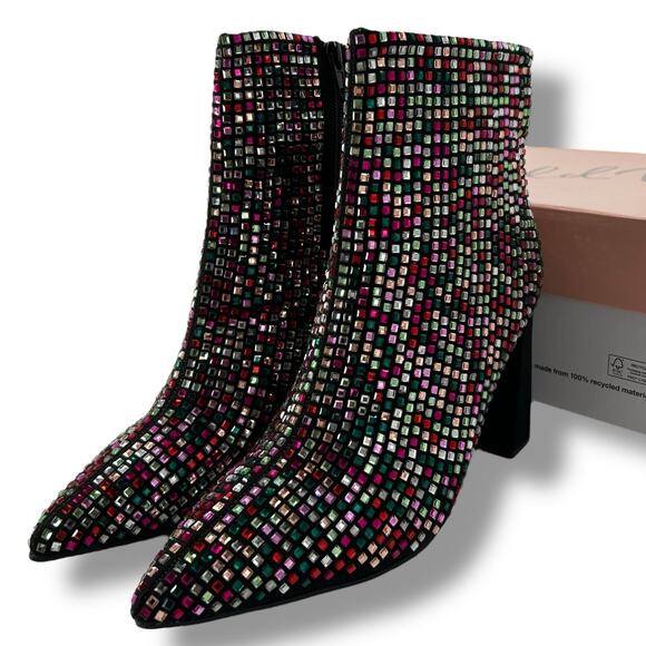 NEW Wild Pair Embellished Booties Size 7.5 Multicolor Bling High Heel Pointy Toe - Picture 1 of 12